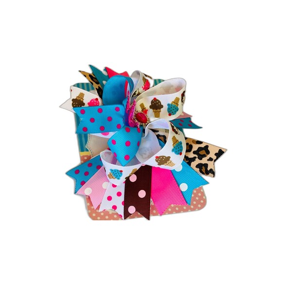 Princess Crown Big Hair Bow with Colored Grosgrain Ribbons for Girls & Toddler - Picture 5 of 6